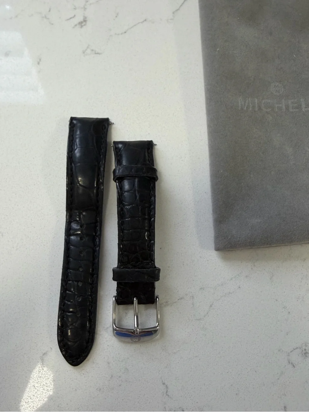 Black Black Genuine Alligator Watch Strap with Silver Buckle Size 18